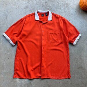 Silk Icon “Bowling Shirt” Orange Pocket Tee Men’s XL 100% Silk